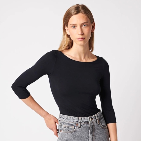 NEW- French Company Majestic Filatures Soft Touch 3/4-Sleeve Scoop Neck Shirt - Picture 2 of 11